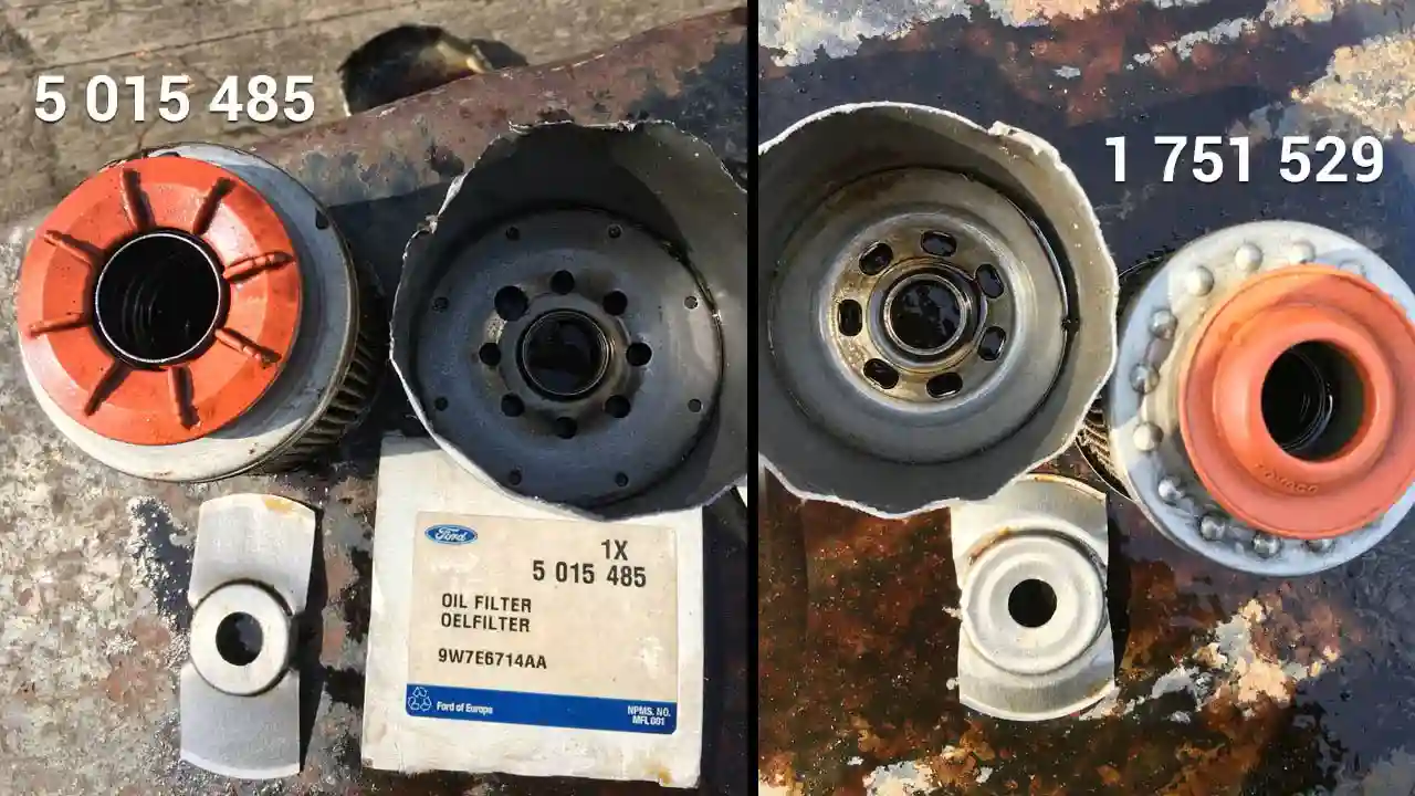 Ford 1751529 vs Ford 5015485 Oil Filters Inside